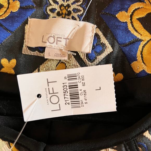 LOFT Jacket Blue Gold Tapestry Kimono Sleeve Boho Artisanal Statement Large New - Picture 6 of 8